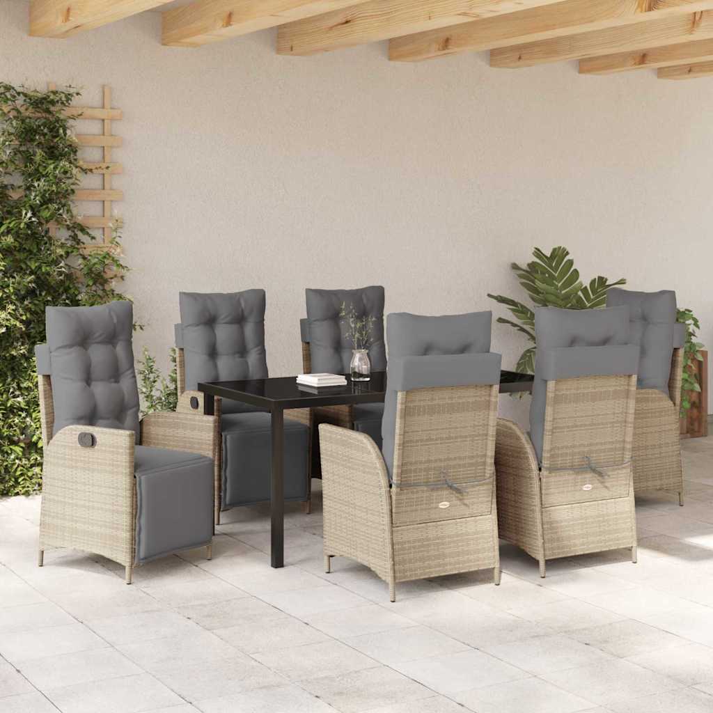 Set da Pranzo per Giardino 7 pcs Beige Poly Rattan - homemem39