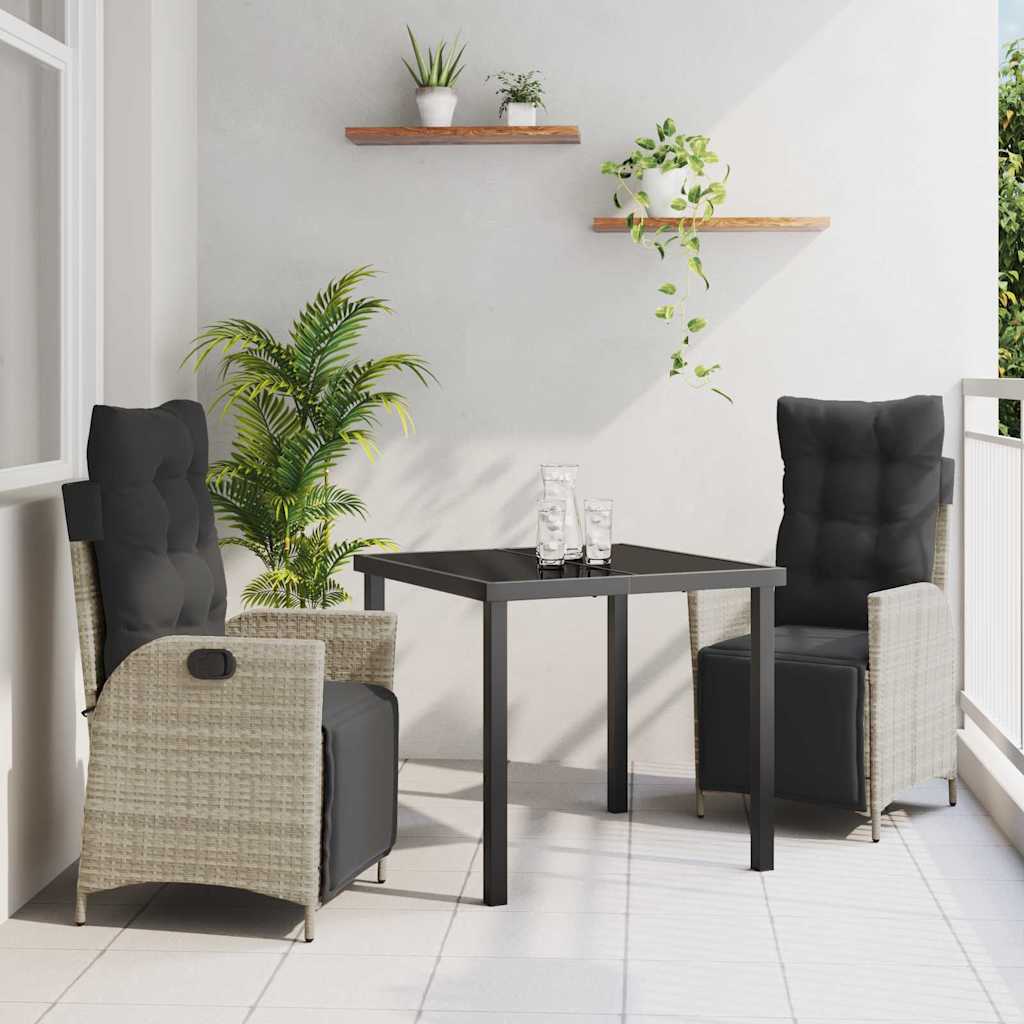 Set da Pranzo per Giardino 3 pcs Grigio chiaro Poly Rattan - homemem39