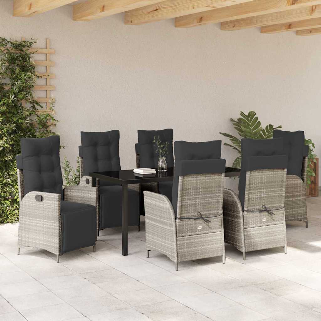 Set da Pranzo per Giardino 7 pcs Grigio chiaro Poly Rattan - homemem39