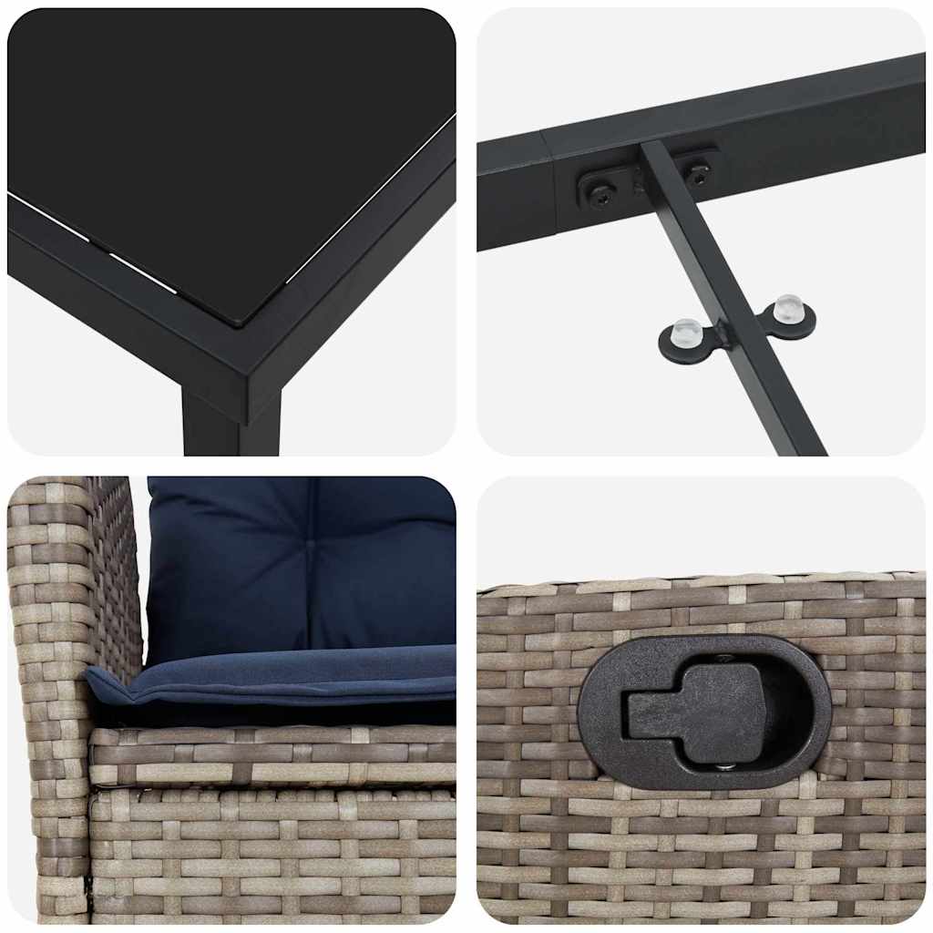 Set da Pranzo per Giardino 3 pcs Grigio e Nero Rattan | homemem39