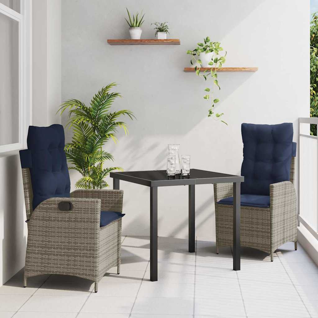 Set da Pranzo per Giardino 3 pcs Grigio e Nero Rattan | homemem39