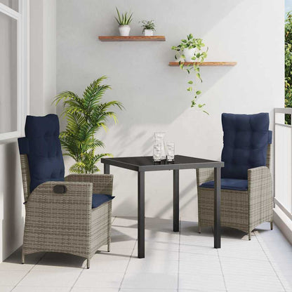 Set da Pranzo per Giardino 3 pcs Grigio e Nero Rattan | homemem39