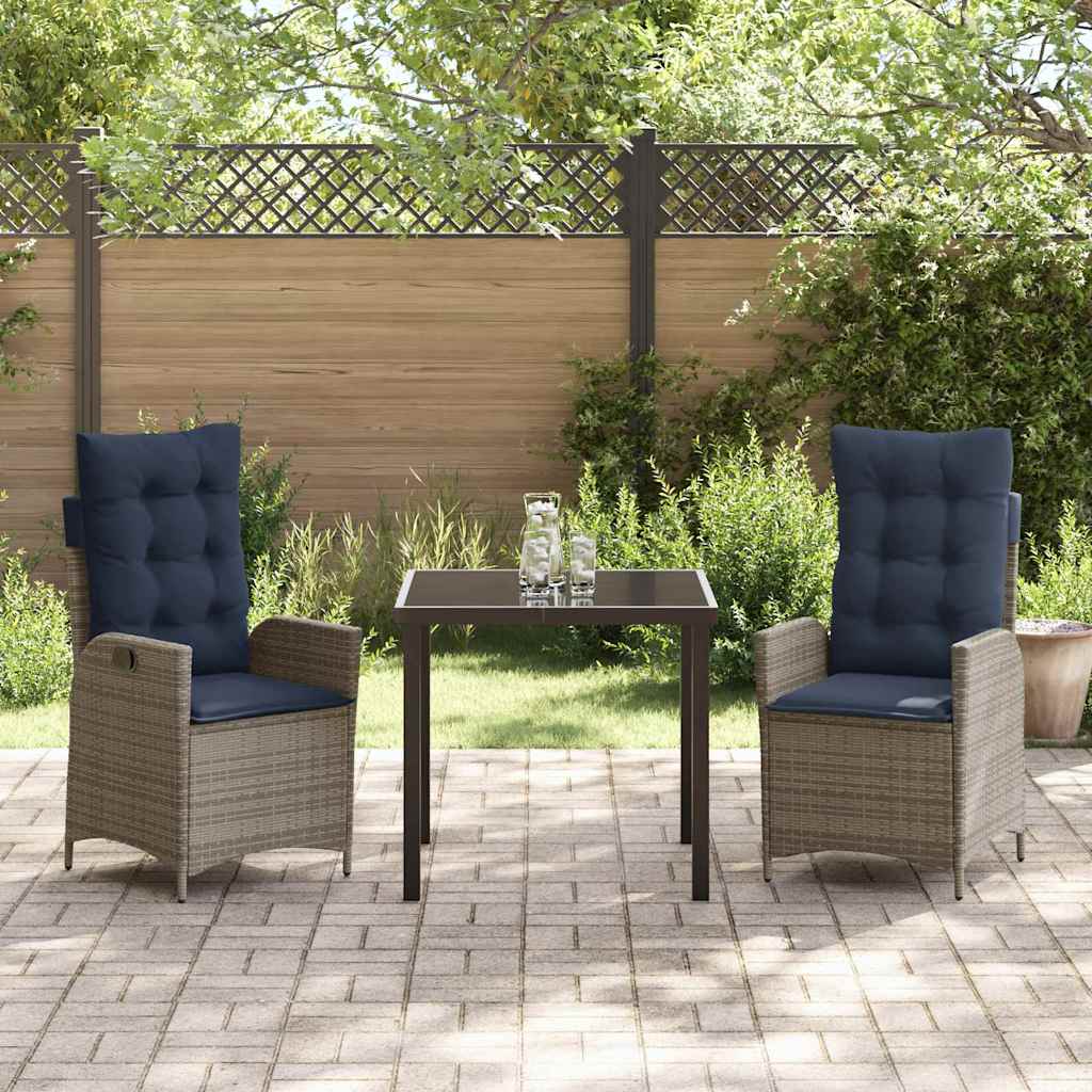 Set da Pranzo per Giardino 3 pcs Grigio e Nero Rattan | homemem39