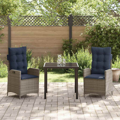 Set da Pranzo per Giardino 3 pcs Grigio e Nero Rattan | homemem39