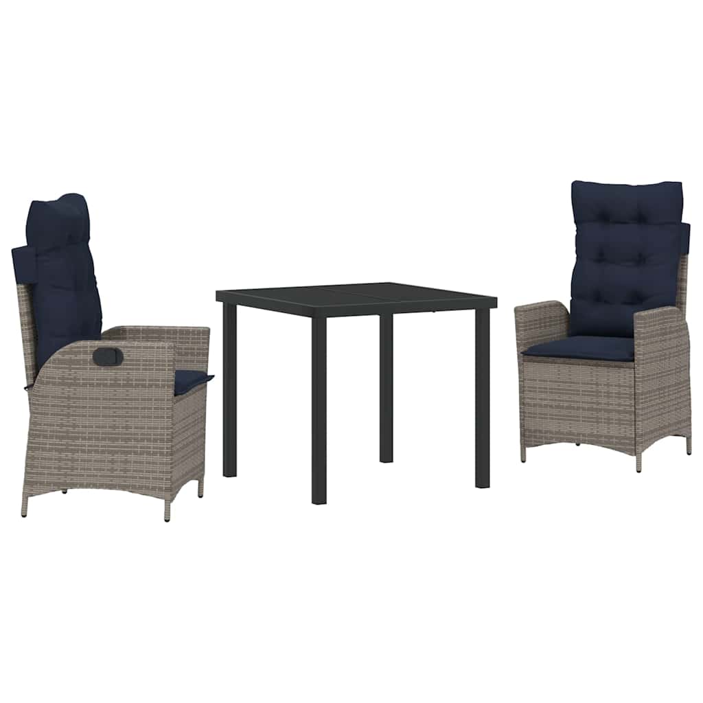 Set da Pranzo per Giardino 3 pcs Grigio e Nero Rattan | homemem39