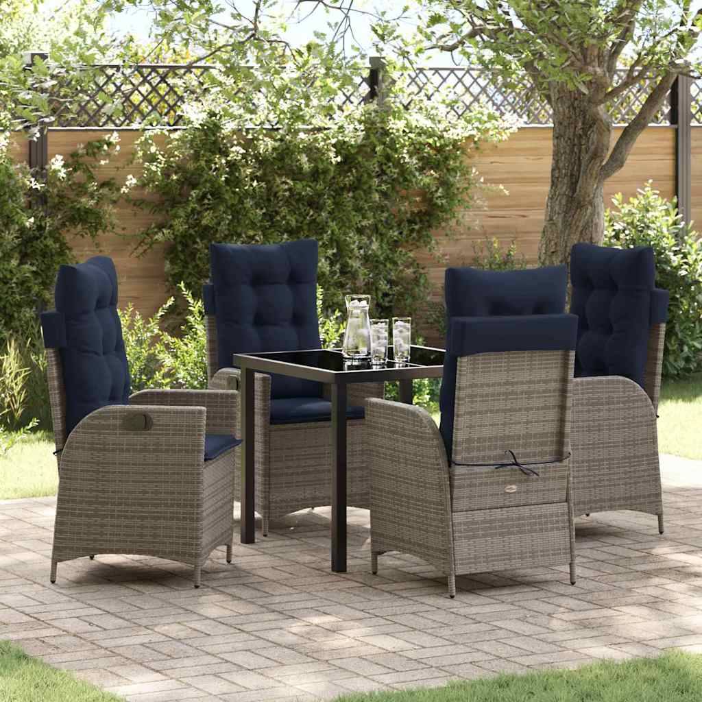 Set da Pranzo per Giardino 5 pcs Grigio e Nero Rattan | homemem39