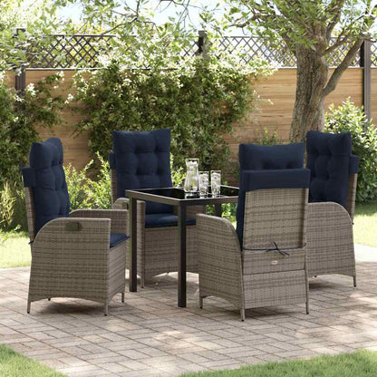 Set da Pranzo per Giardino 5 pcs Grigio e Nero Rattan | homemem39