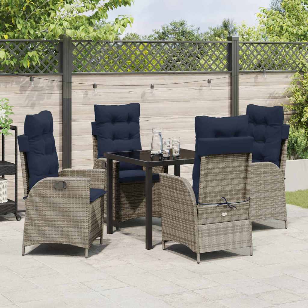 Set da Pranzo per Giardino 5 pcs Grigio e Nero Rattan | homemem39