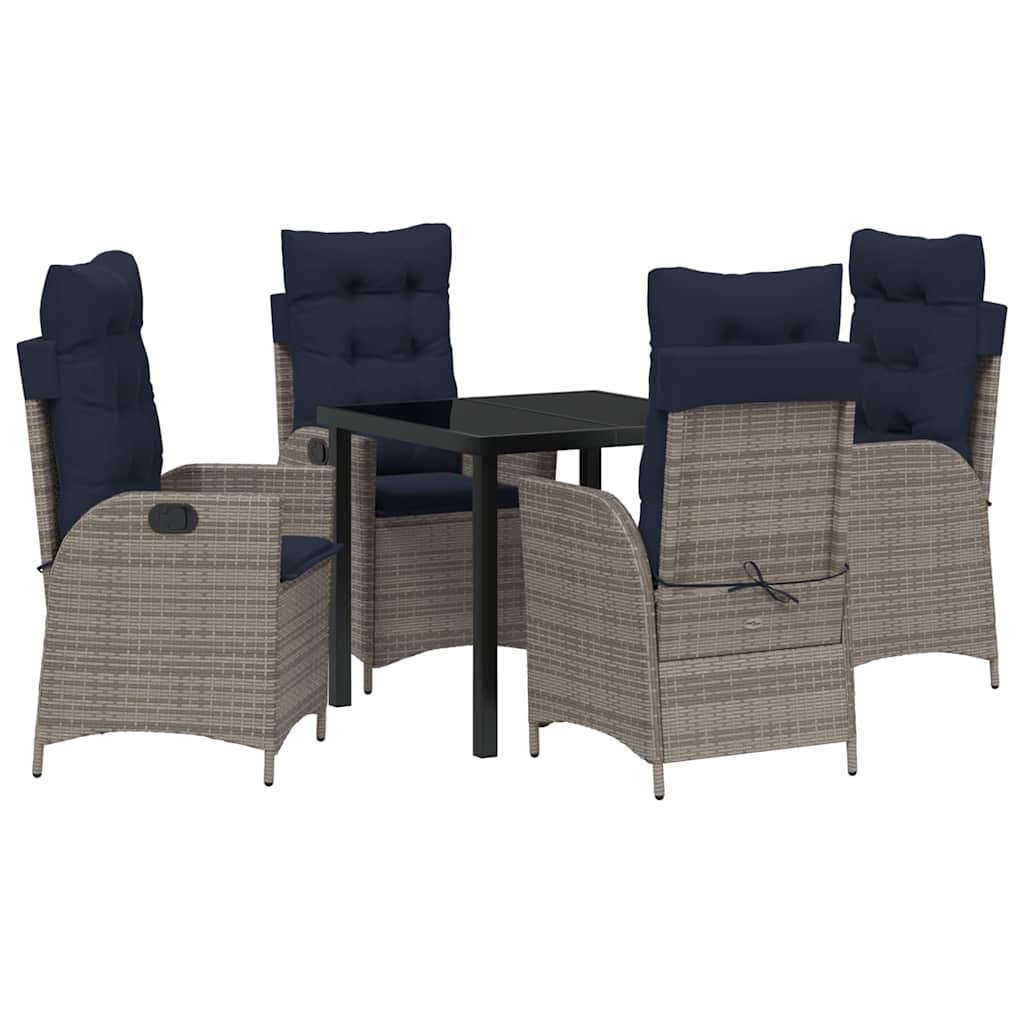 Set da Pranzo per Giardino 5 pcs Grigio e Nero Rattan | homemem39