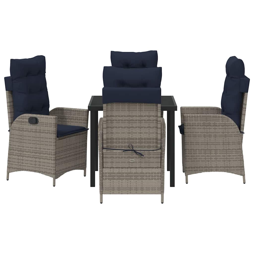 Set da Pranzo per Giardino 5 pcs Grigio e Nero Rattan | homemem39