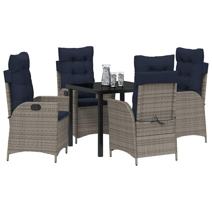 Set da Pranzo per Giardino 5 pcs Grigio e Nero Rattan | homemem39