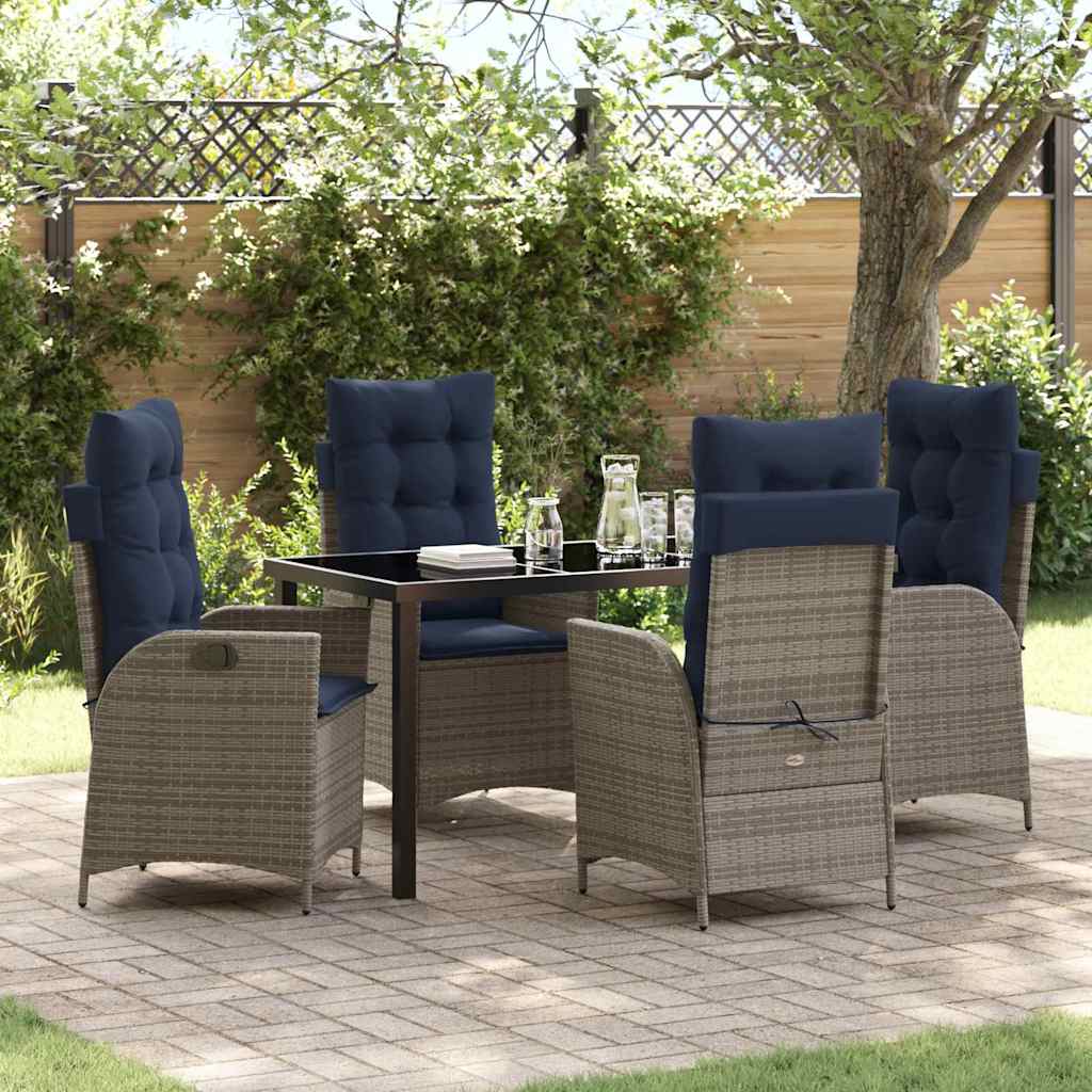 Set da Pranzo per Giardino 5 pcs Grigio e Nero Rattan | homemem39