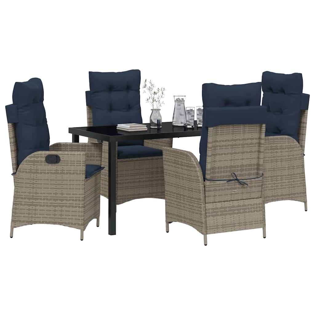 Set da Pranzo per Giardino 5 pcs Grigio e Nero Rattan | homemem39