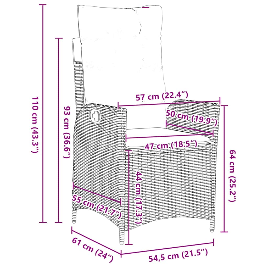 Set da Pranzo per Giardino 5 pcs Grigio e Nero Rattan | homemem39