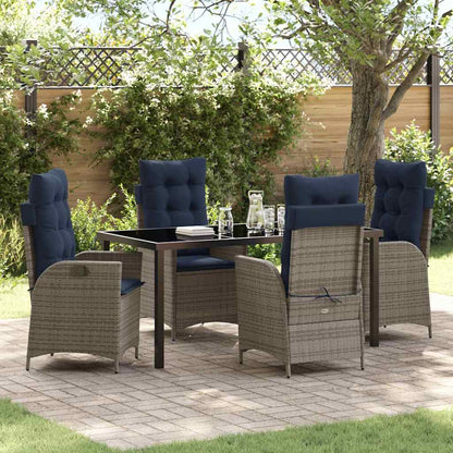 Set da Pranzo per Giardino 5 pcs Grigio e Nero Rattan | homemem39