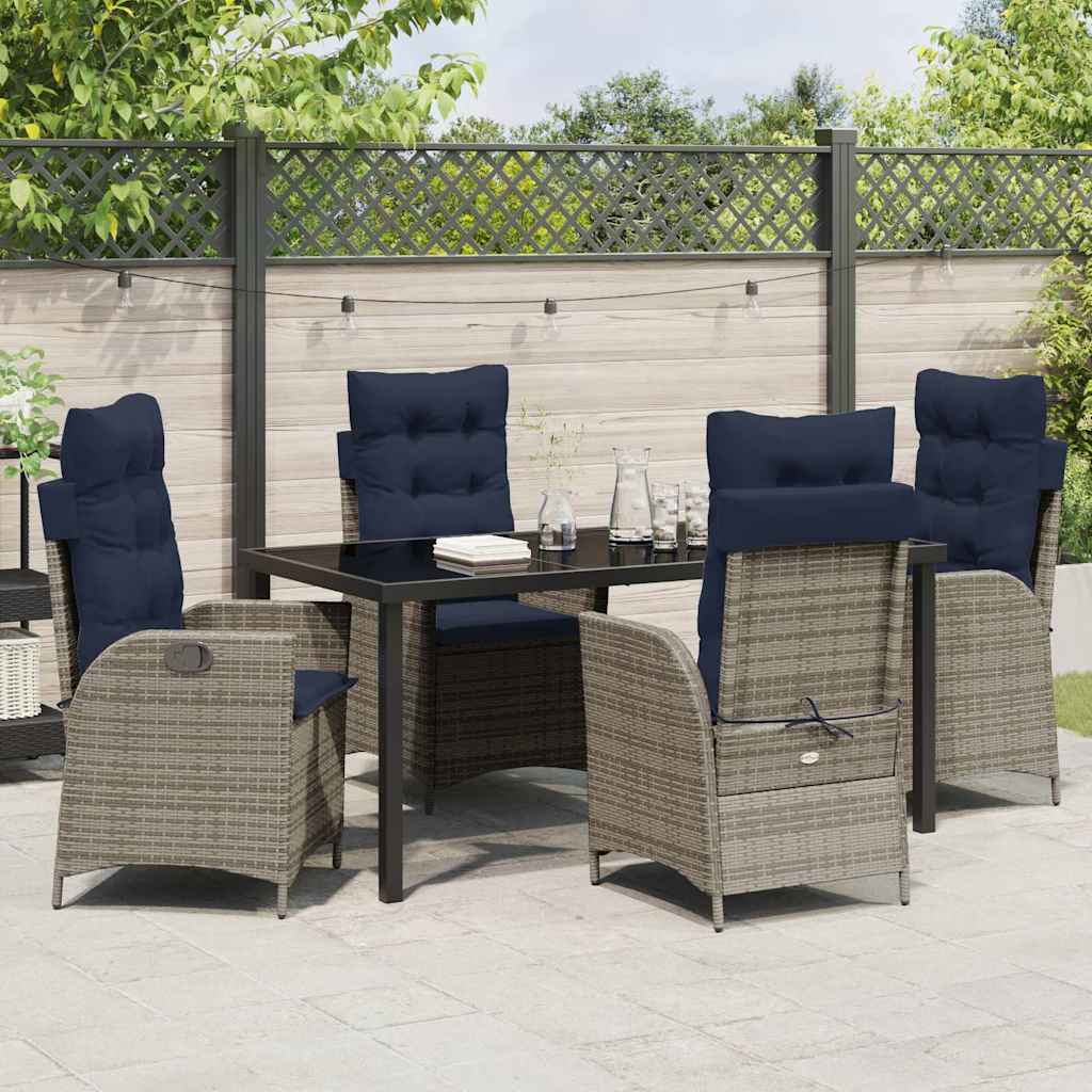 Set da Pranzo per Giardino 5 pcs Grigio e Nero Rattan | homemem39
