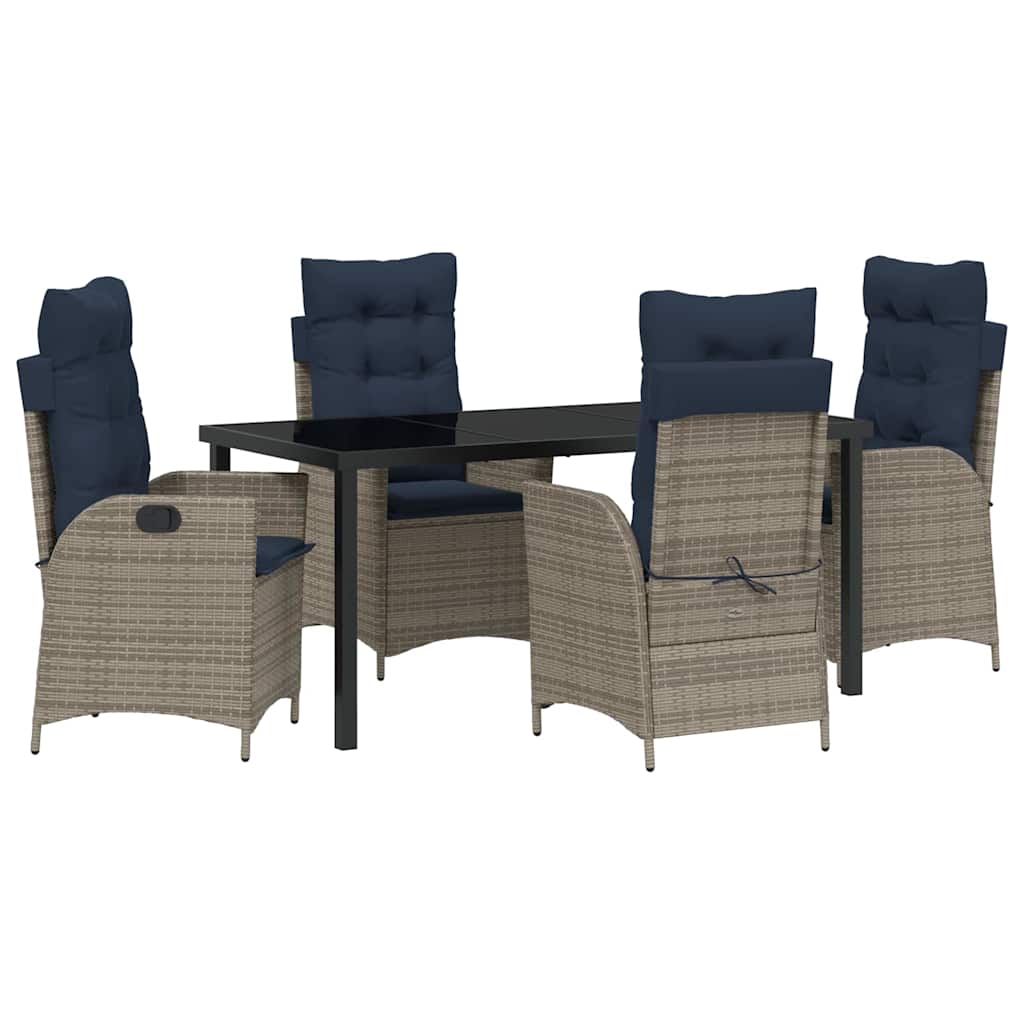Set da Pranzo per Giardino 5 pcs Grigio e Nero Rattan | homemem39