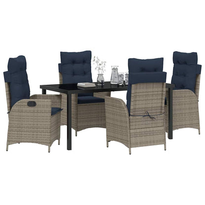Set da Pranzo per Giardino 5 pcs Grigio e Nero Rattan | homemem39