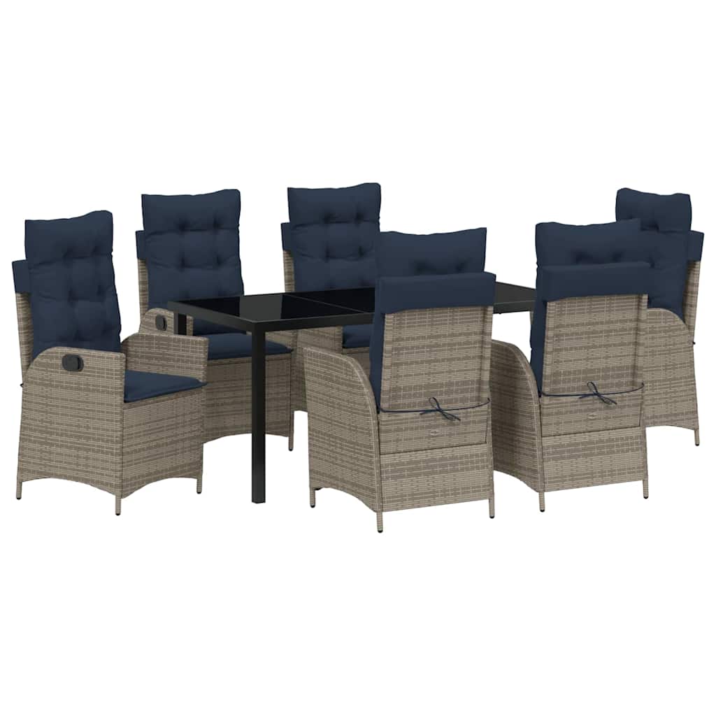 Set da Pranzo per Giardino 7 pcs Grigio e Nero Rattan | homemem39