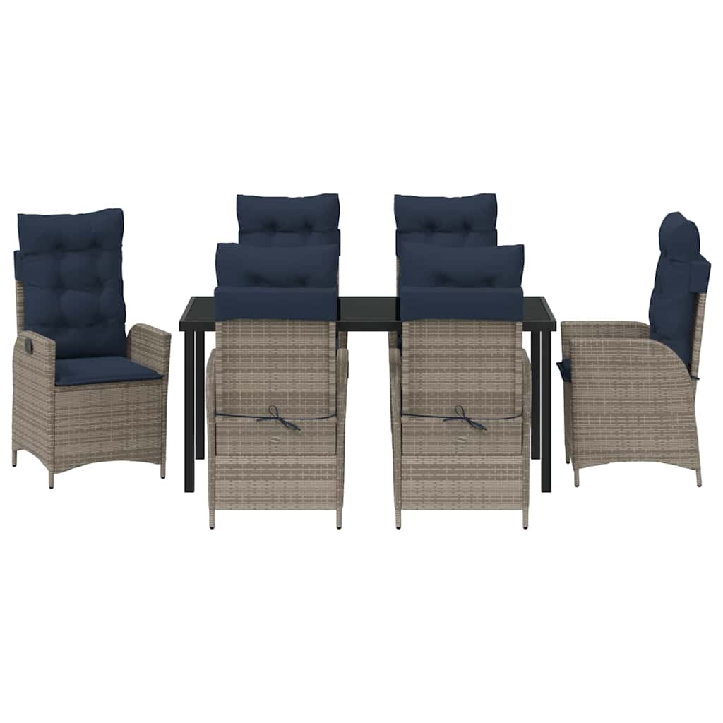 Set da Pranzo per Giardino 7 pcs Grigio e Nero Rattan | homemem39