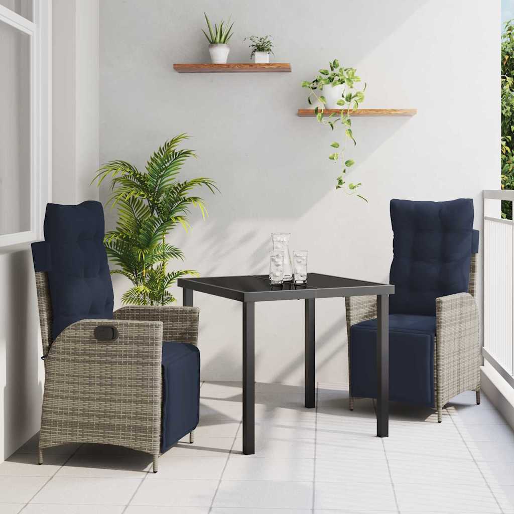 Set da Pranzo per Giardino 3 pcs Grigio e Nero Rattan | homemem39