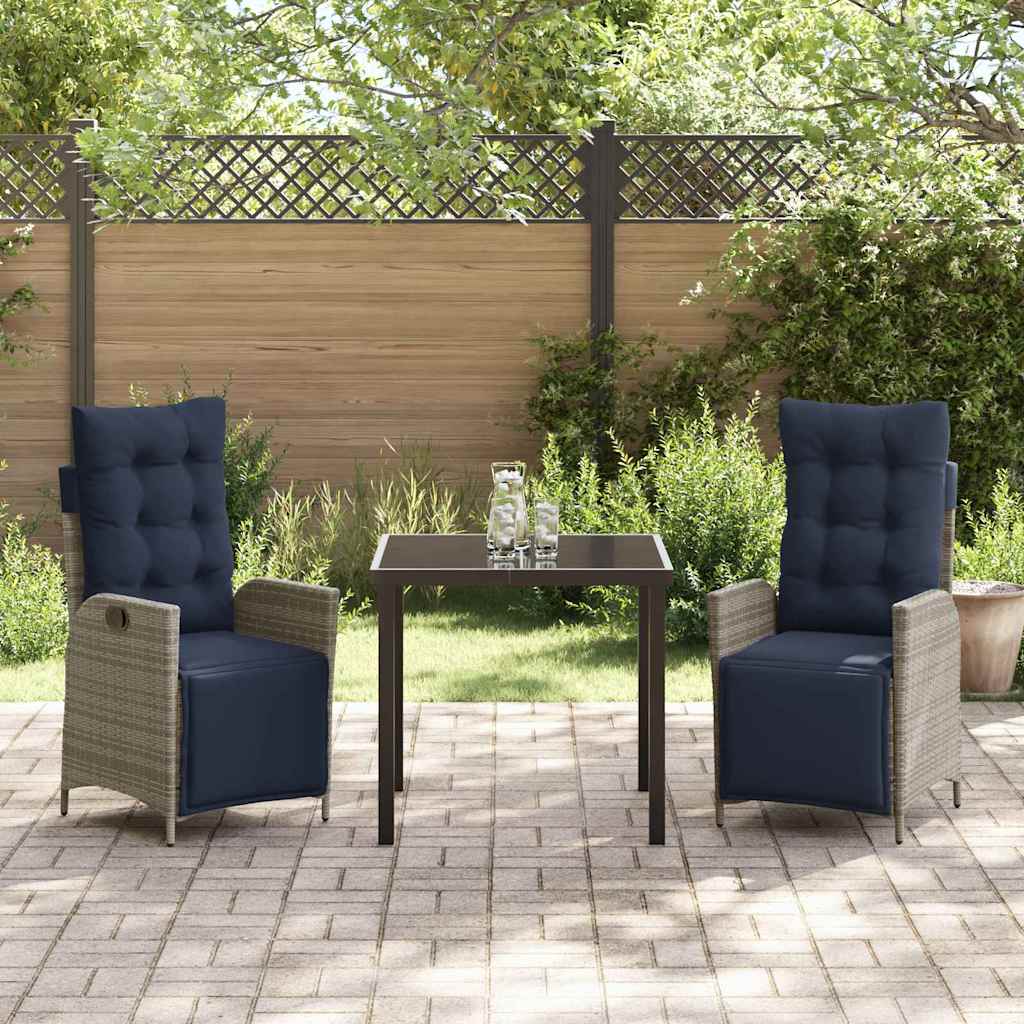 Set da Pranzo per Giardino 3 pcs Grigio e Nero Rattan | homemem39