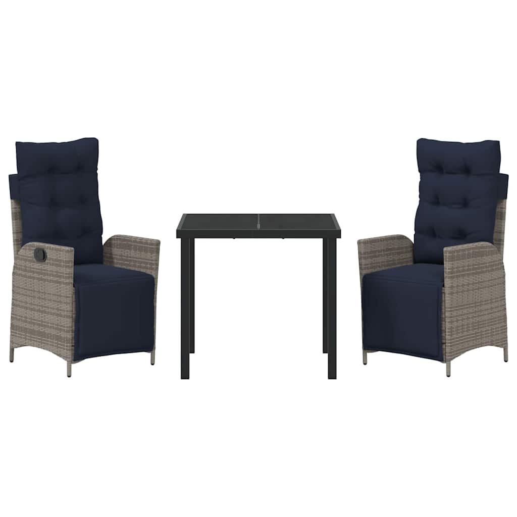 Set da Pranzo per Giardino 3 pcs Grigio e Nero Rattan | homemem39