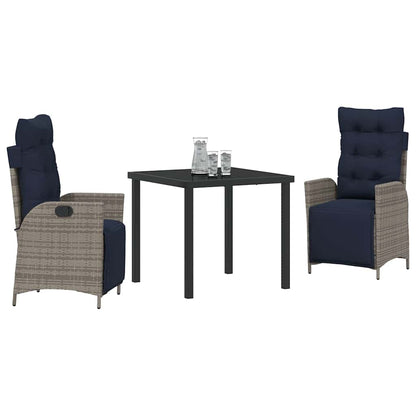 Set da Pranzo per Giardino 3 pcs Grigio e Nero Rattan | homemem39