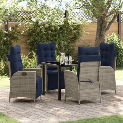 Set da Pranzo per Giardino 5 pcs Grigio e Nero Rattan | homemem39
