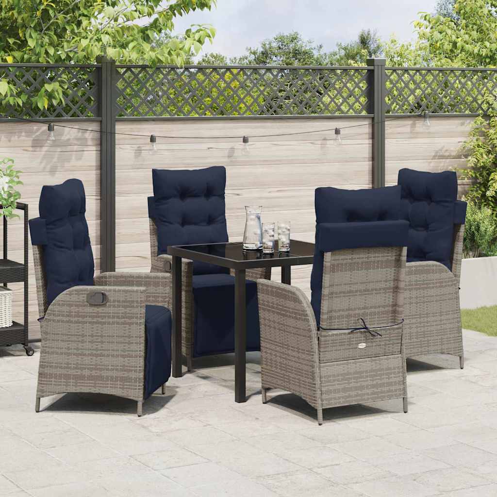 Set da Pranzo per Giardino 5 pcs Grigio e Nero Rattan | homemem39