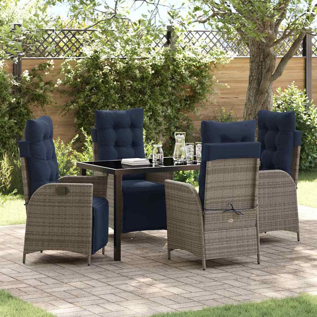 Set da Pranzo per Giardino 5 pcs Grigio e Nero Rattan | homemem39