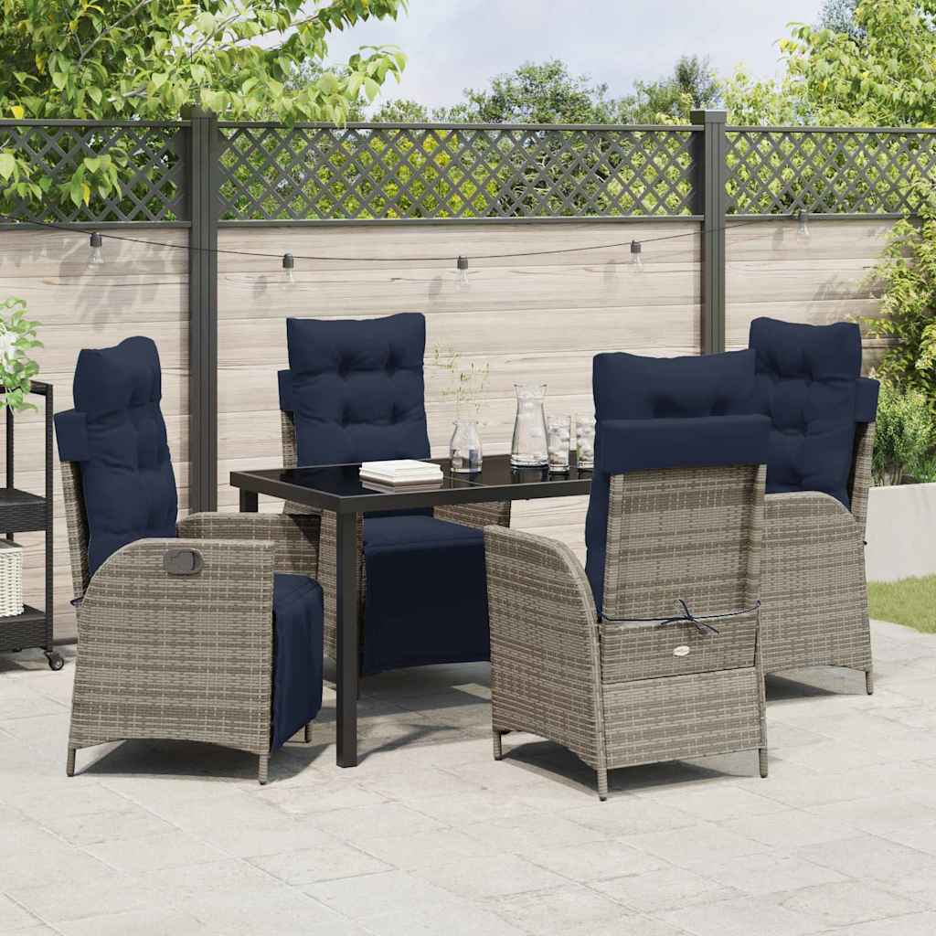 Set da Pranzo per Giardino 5 pcs Grigio e Nero Rattan | homemem39