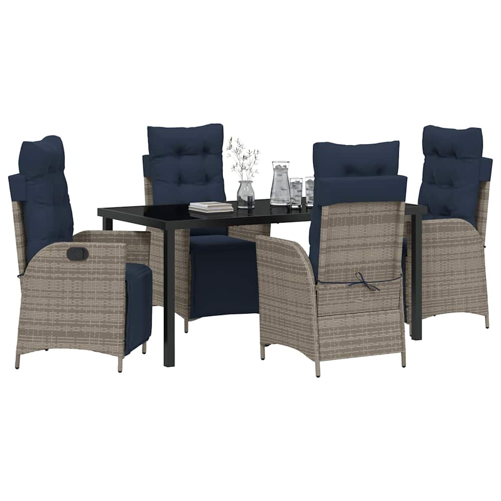 Set da Pranzo per Giardino 5 pcs Grigio e Nero Rattan | homemem39