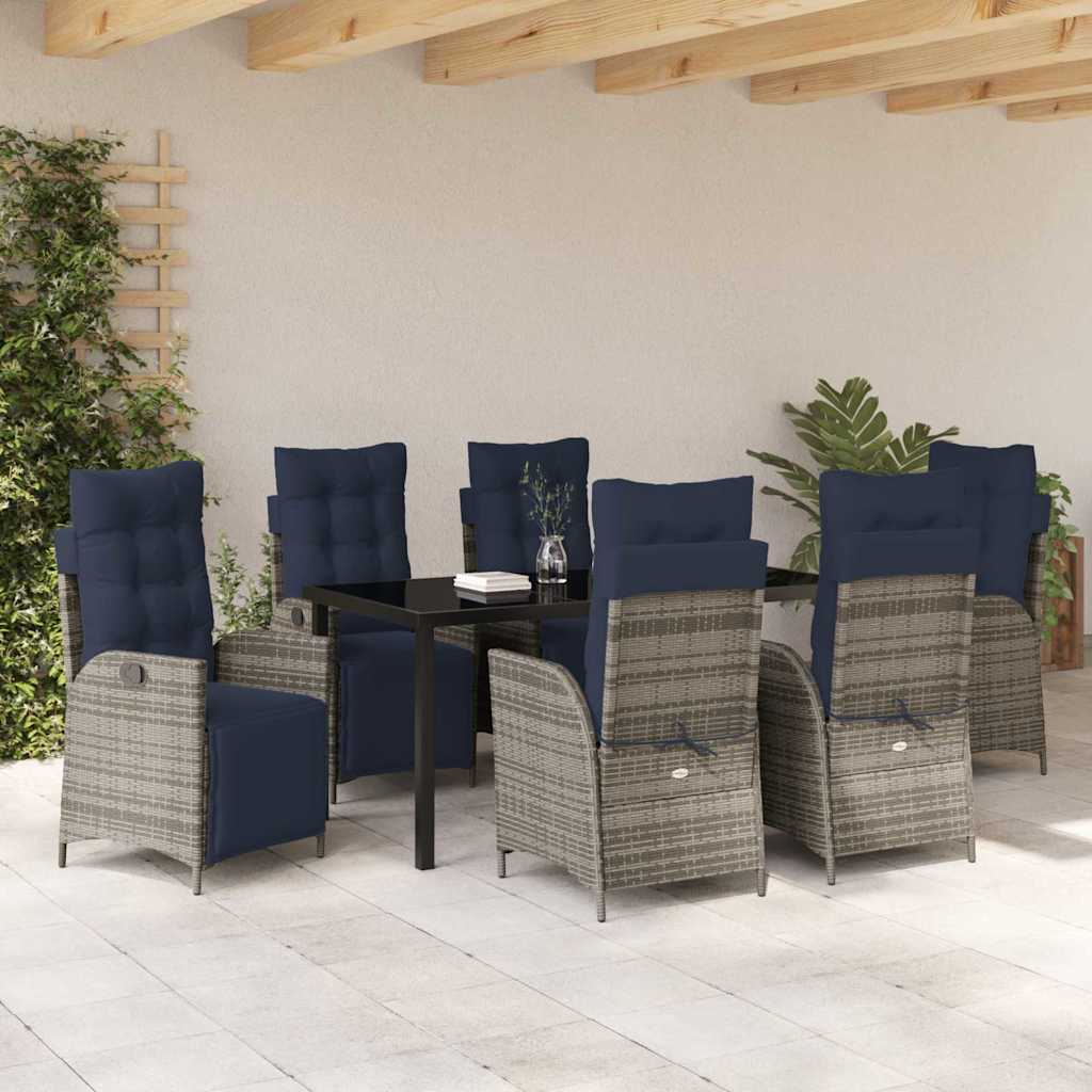 Set da Pranzo per Giardino 7 pcs Grigio e Nero Rattan | homemem39