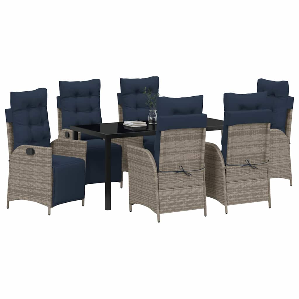 Set da Pranzo per Giardino 7 pcs Grigio e Nero Rattan | homemem39