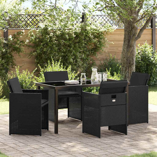 Set da Pranzo per Giardino 5 pcs Nero polyrattan - homemem39