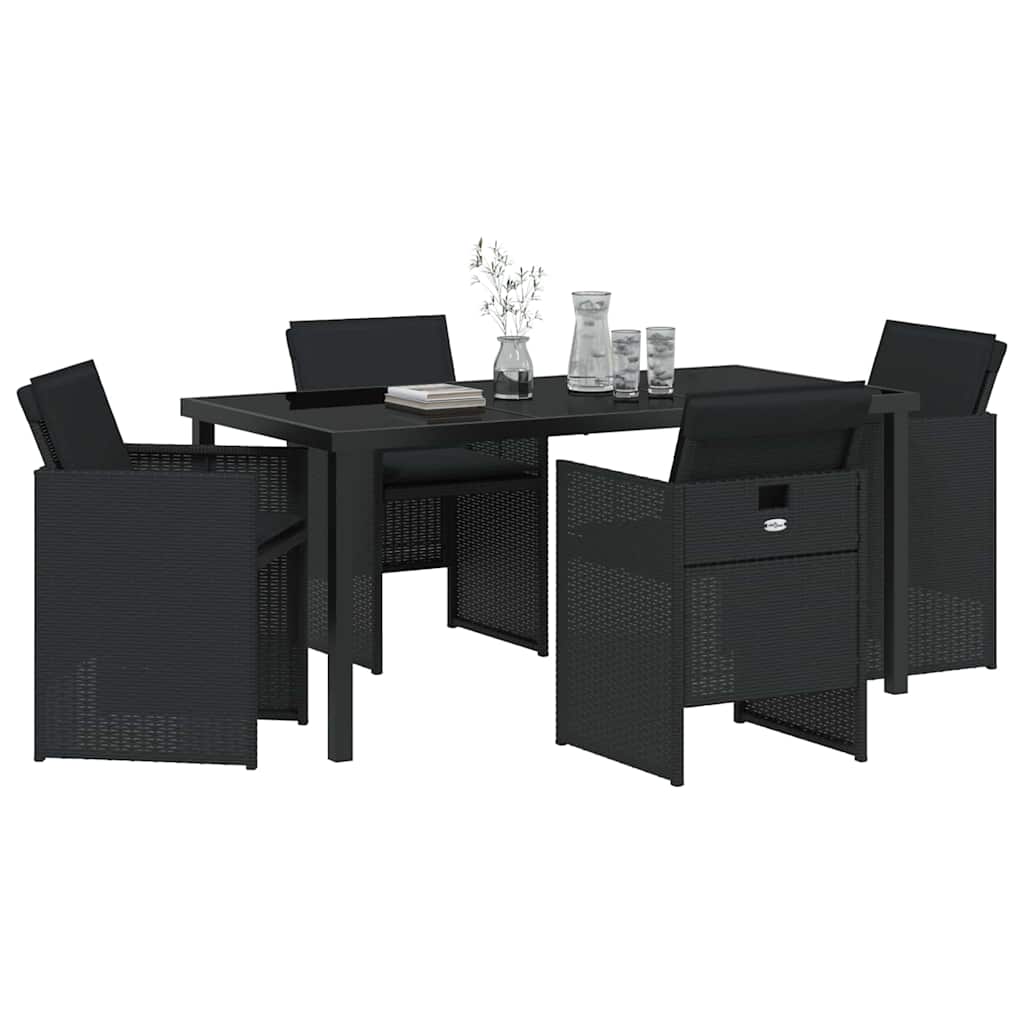 Set da Pranzo per Giardino 5 pcs Nero polyrattan - homemem39