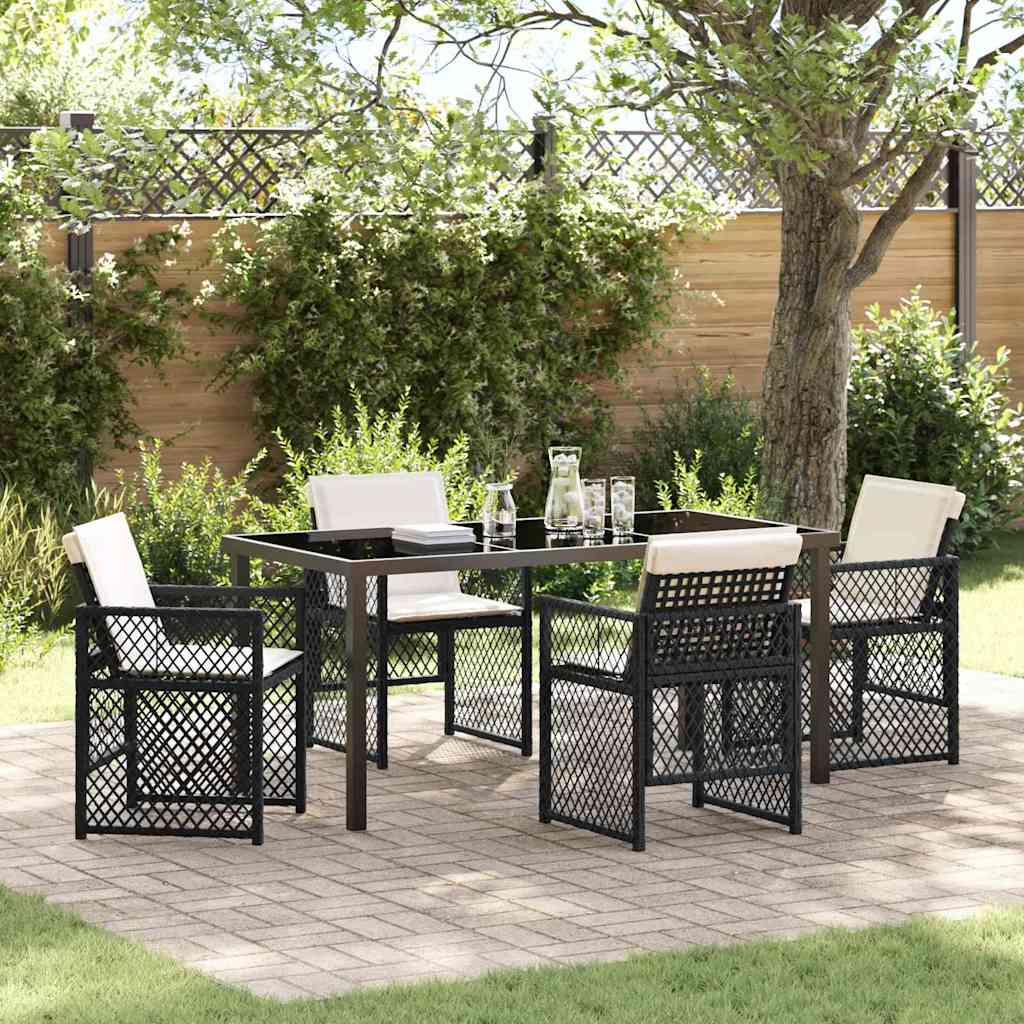 Set da Pranzo per Giardino 5 pcs Nero polyrattan - homemem39