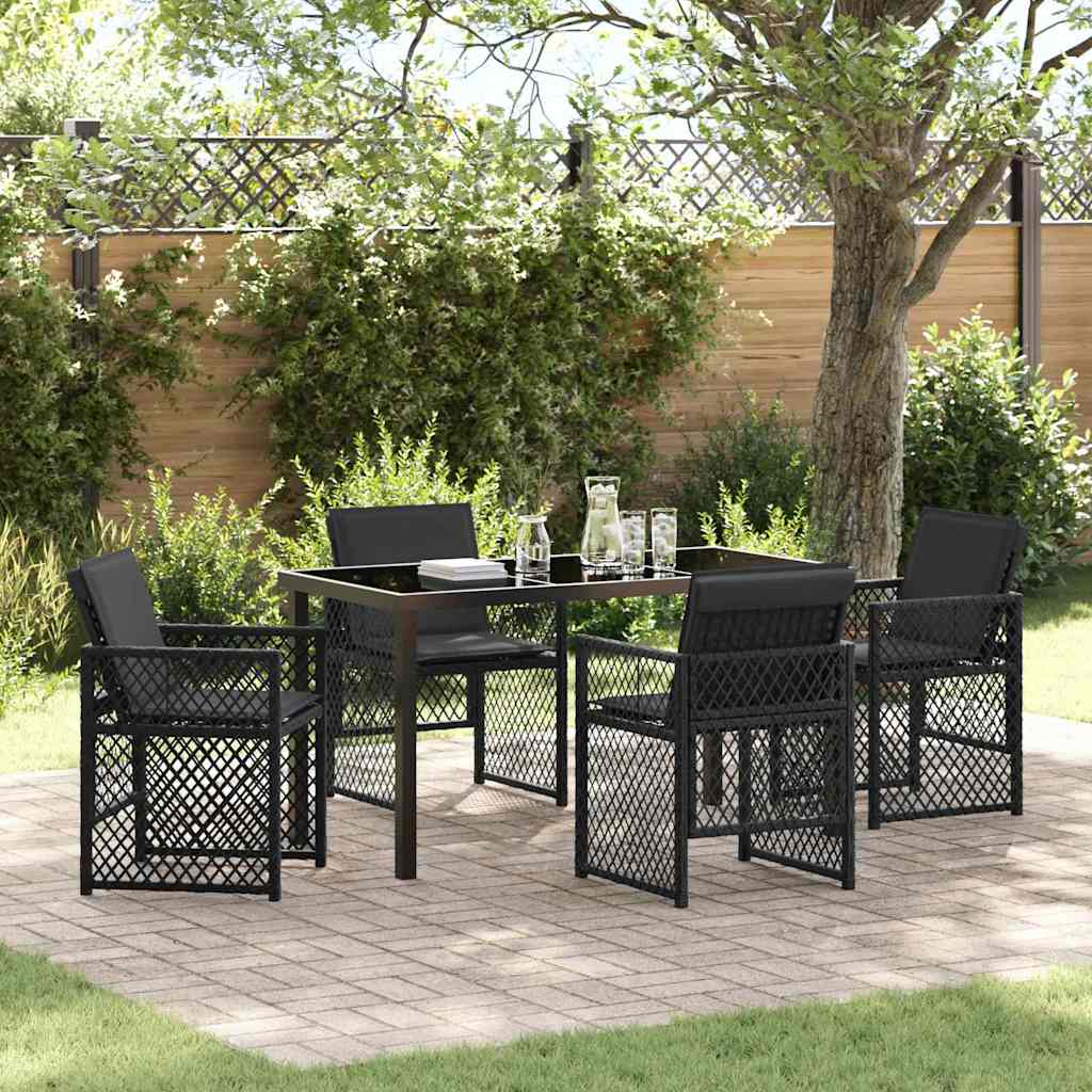 Set da Pranzo per Giardino 5 pcs Nero polyrattan - homemem39