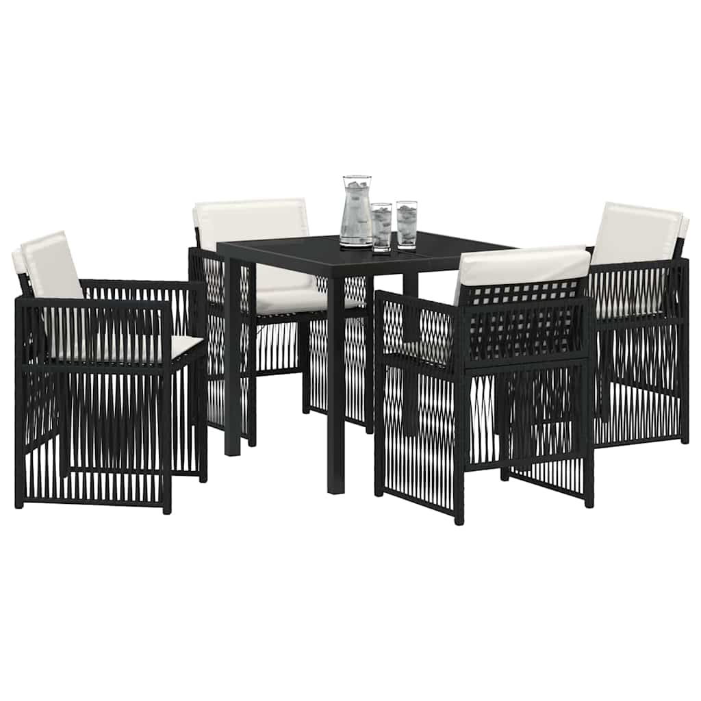 Set da Pranzo per Giardino 5 pcs Nero Poly Rattan - homemem39