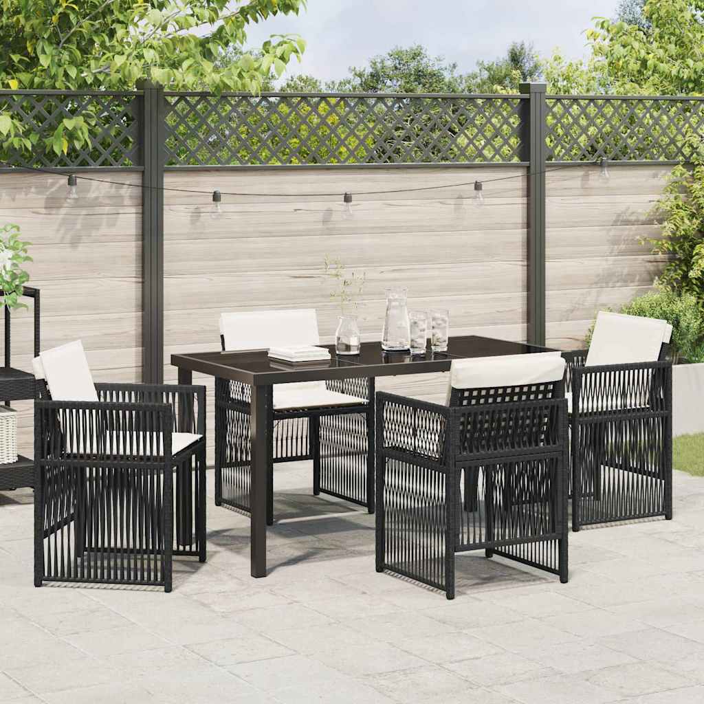 Set da Pranzo per Giardino 5 pcs Nero Poly Rattan - homemem39