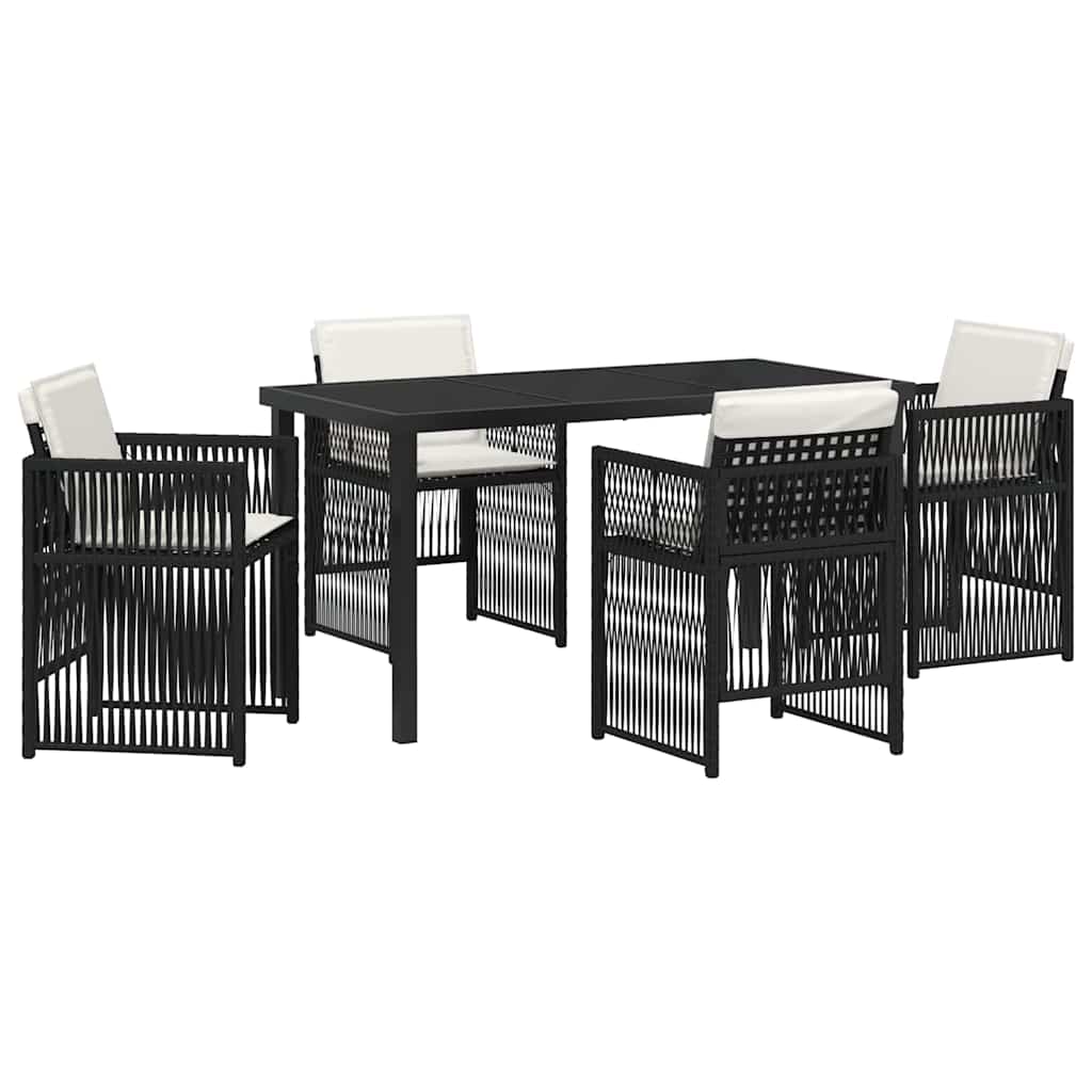 Set da Pranzo per Giardino 5 pcs Nero Poly Rattan - homemem39