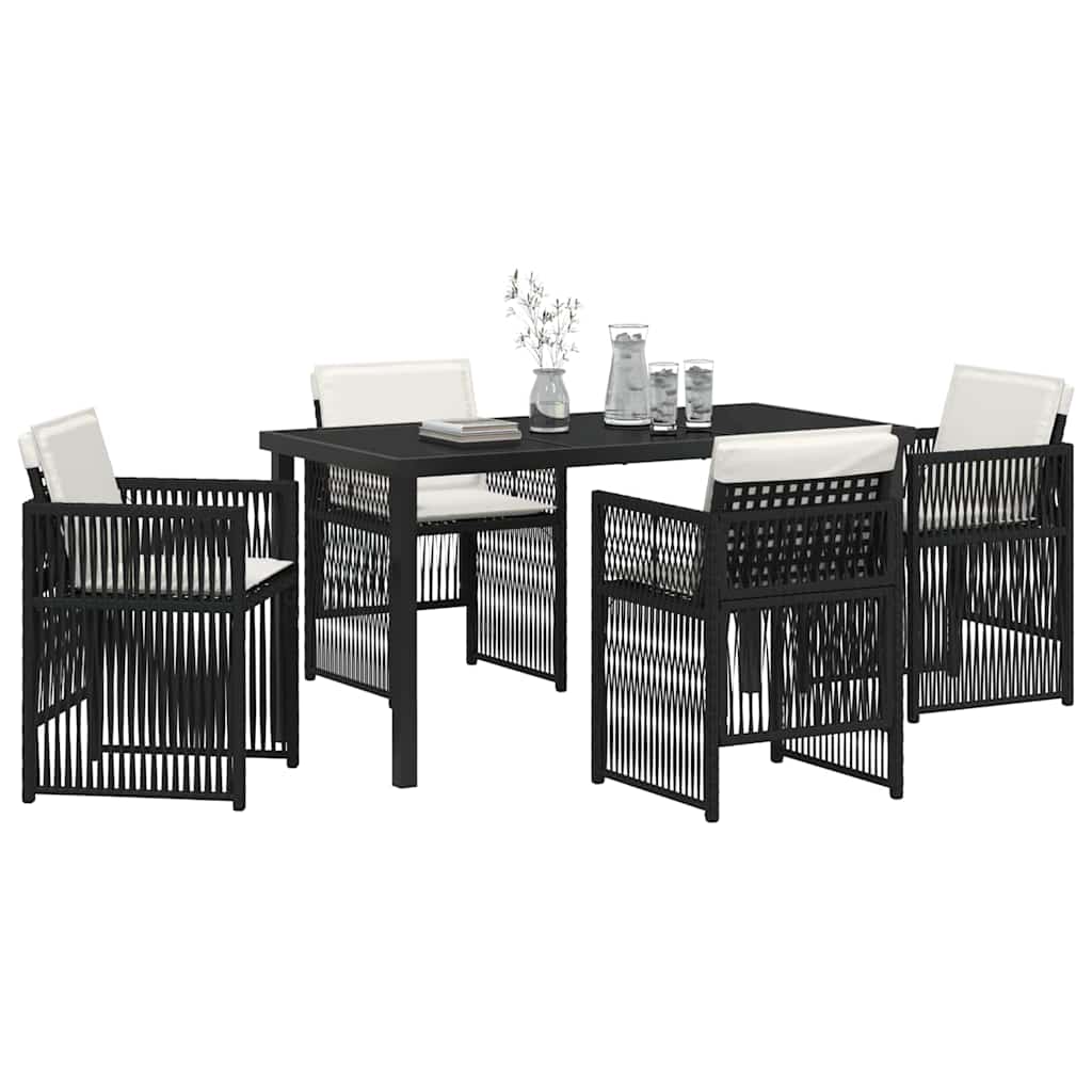 Set da Pranzo per Giardino 5 pcs Nero Poly Rattan - homemem39