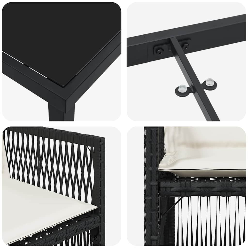 Set da Pranzo per Giardino 5 pcs Nero Poly Rattan - homemem39