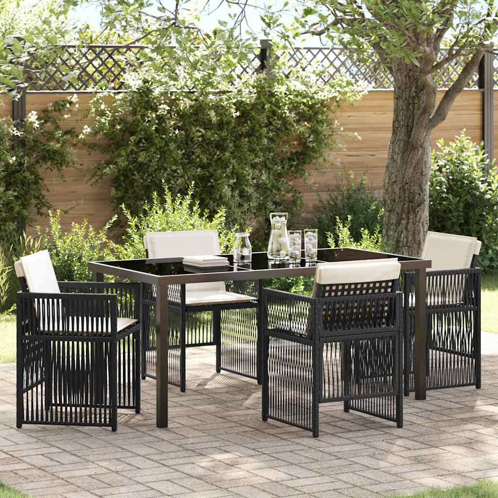Set da Pranzo per Giardino 5 pcs Nero Poly Rattan - homemem39