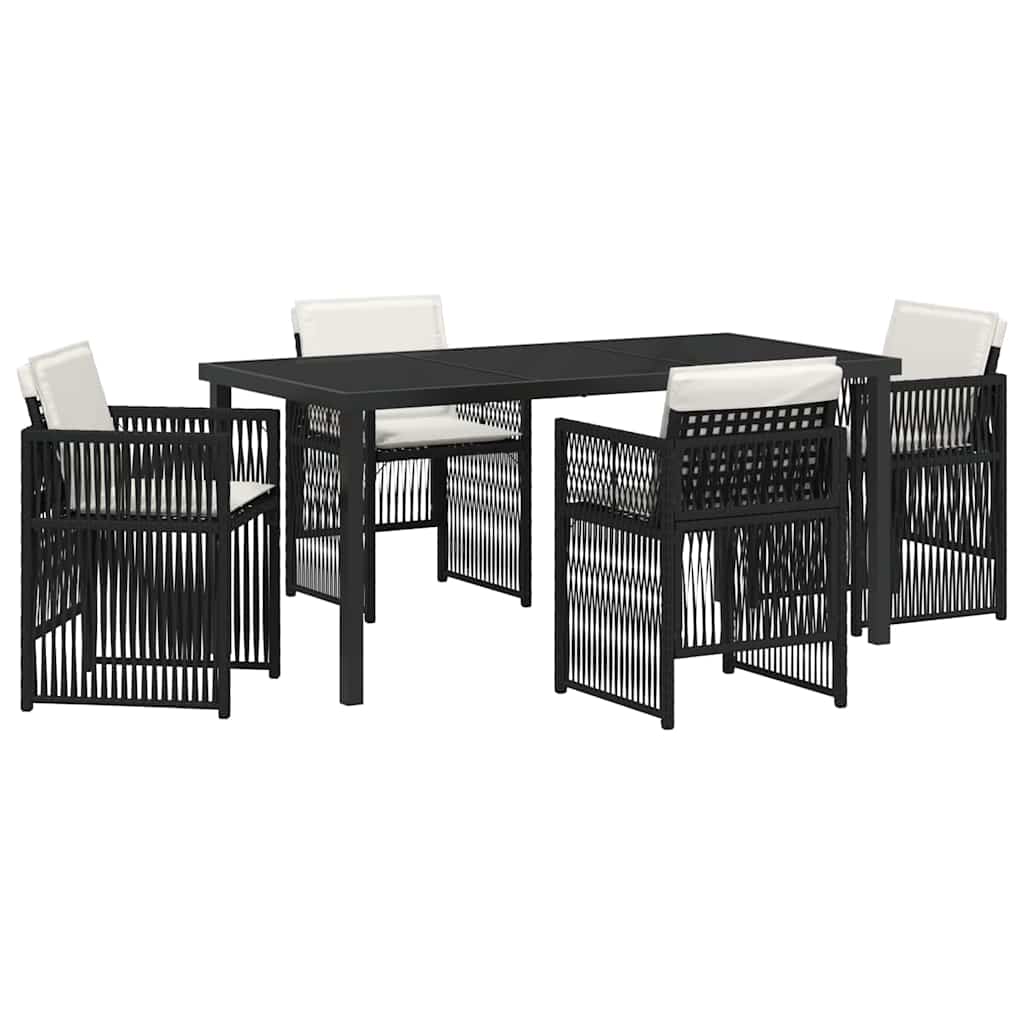 Set da Pranzo per Giardino 5 pcs Nero Poly Rattan - homemem39