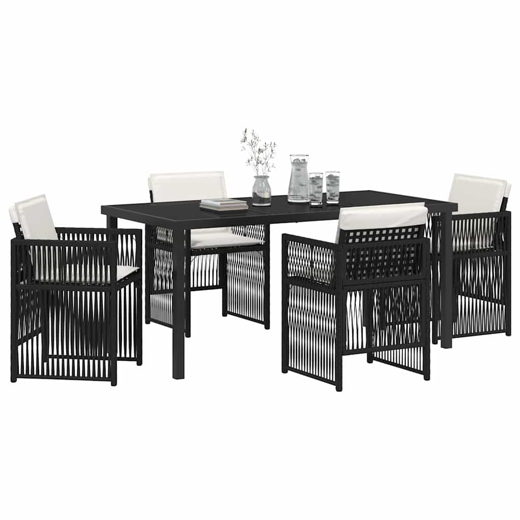 Set da Pranzo per Giardino 5 pcs Nero Poly Rattan - homemem39