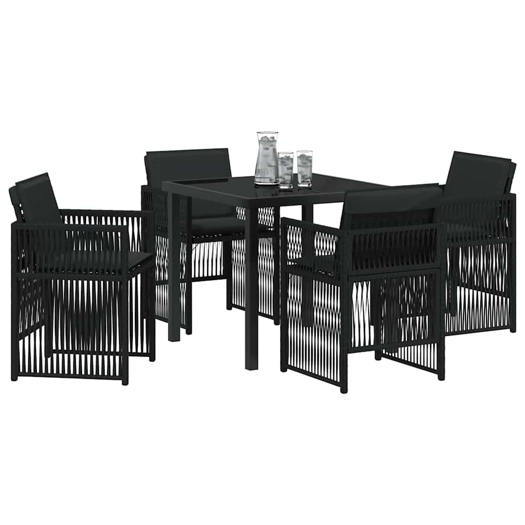 Set da Pranzo per Giardino 5 pcs Nero Poly Rattan - homemem39