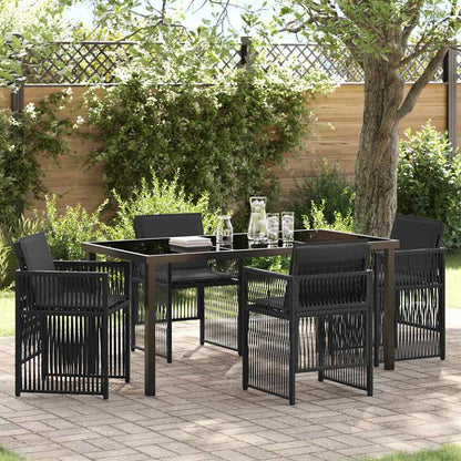 Set da Pranzo per Giardino 5 pcs Nero Poly Rattan - homemem39