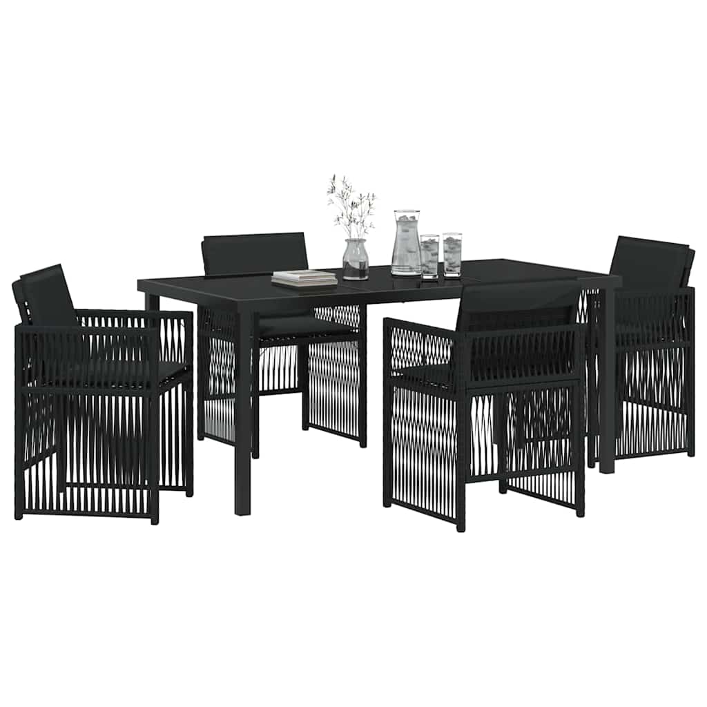 Set da Pranzo per Giardino 5 pcs Nero Poly Rattan - homemem39